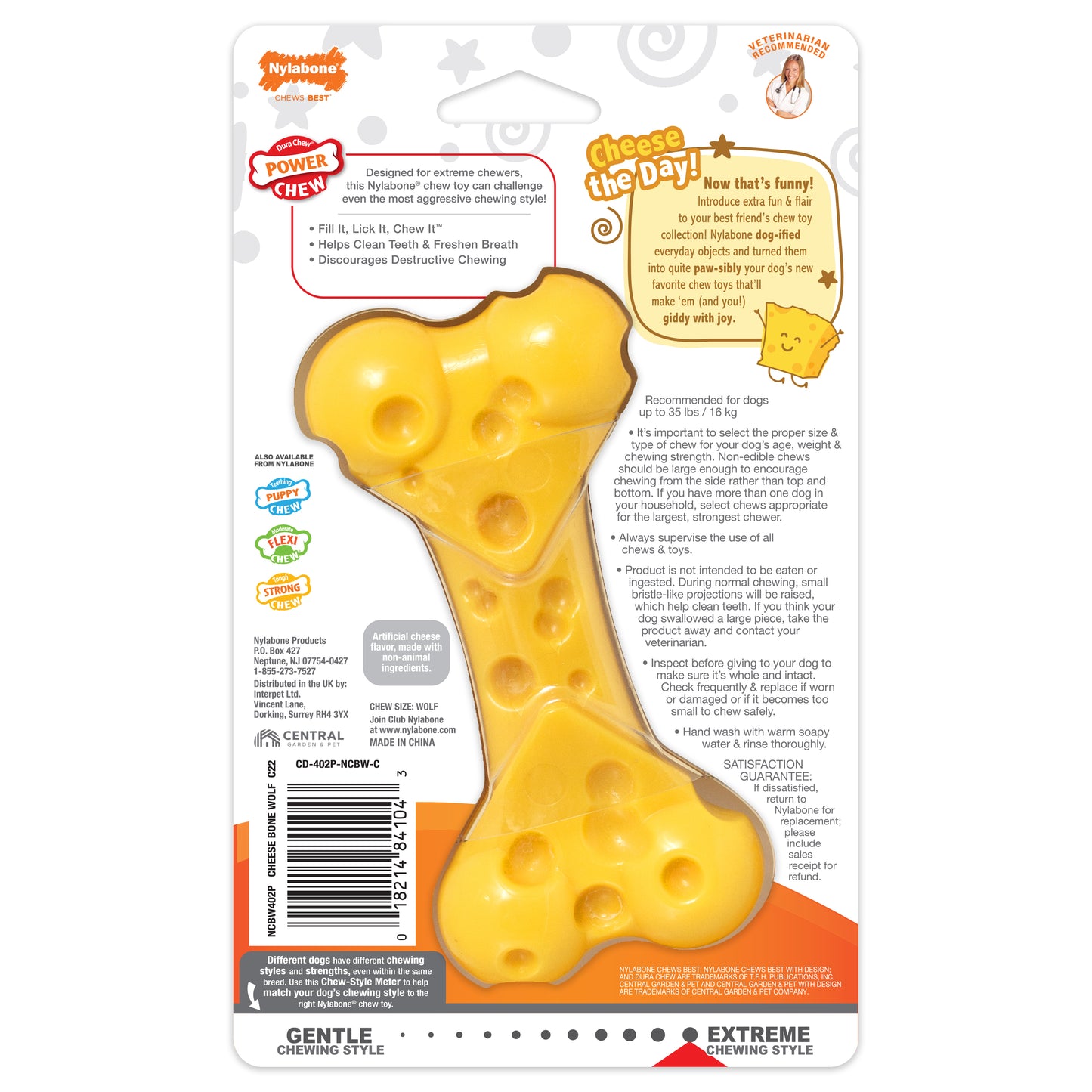 Nylabone Power chew Long Lasting Cheese Flavor Bone Dog Toy