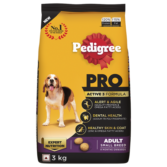 Pedigree PRO Adult Small Breed Dry Dog Food (9 Months Onwards) 3Kg