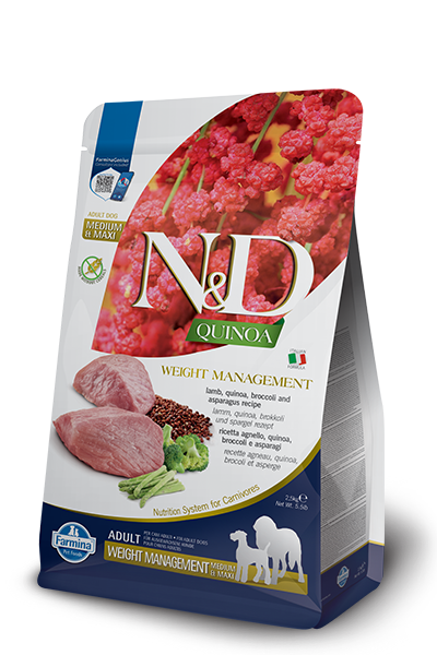 Farmina N&D Quinoa Weight Management With Lamb Quinoa, Broccoli and Asparagus Recipe For Adult Medium and Maxi Dry Dog Food 2.5kg