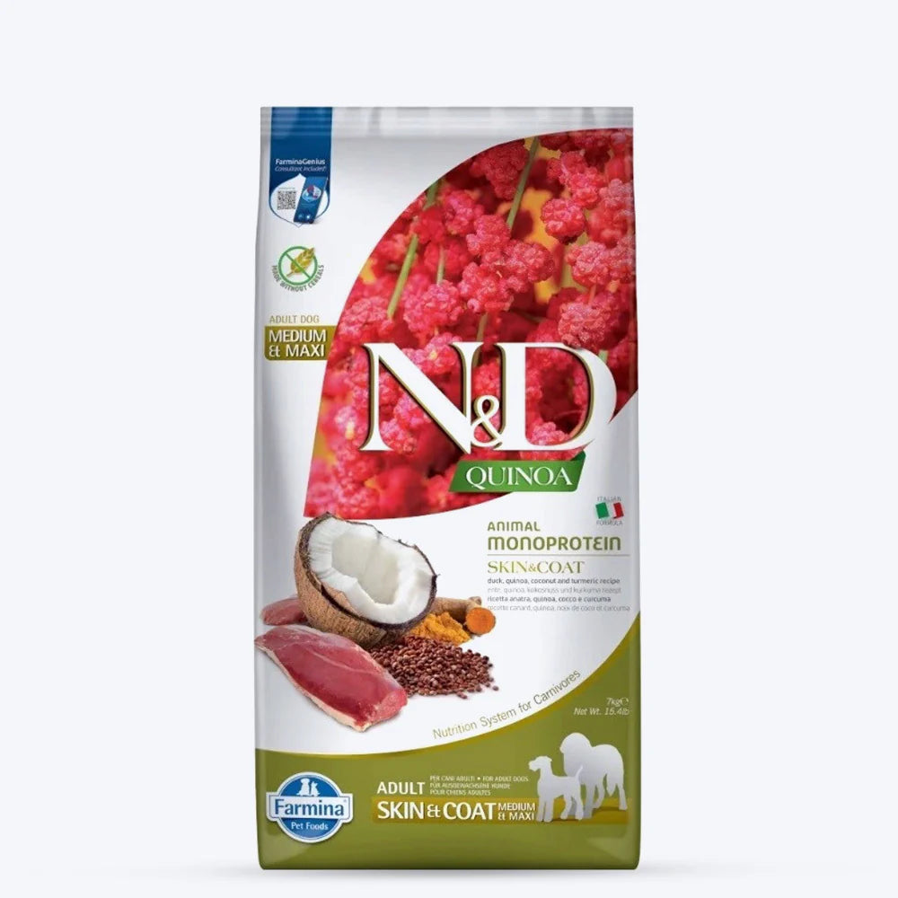 Farmina N&D Skin & Coat Quail, Quinoa, Coconut & Turmeric Recipe Grain Free Adult Medium & Maxi Breed Dry Dog Food 2.5kg