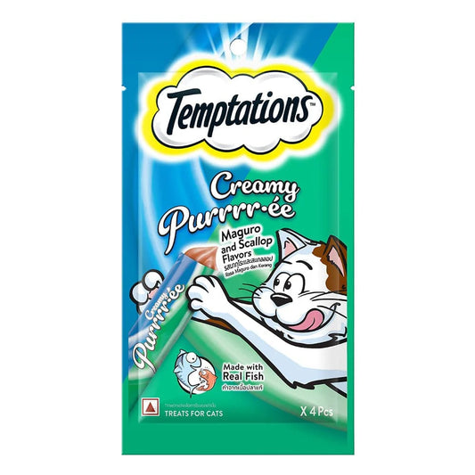 Temptations Creamy Purrrr-ee Maguro & Scallop Flavour Cat Treats  4 packets inside (Pack of 12)