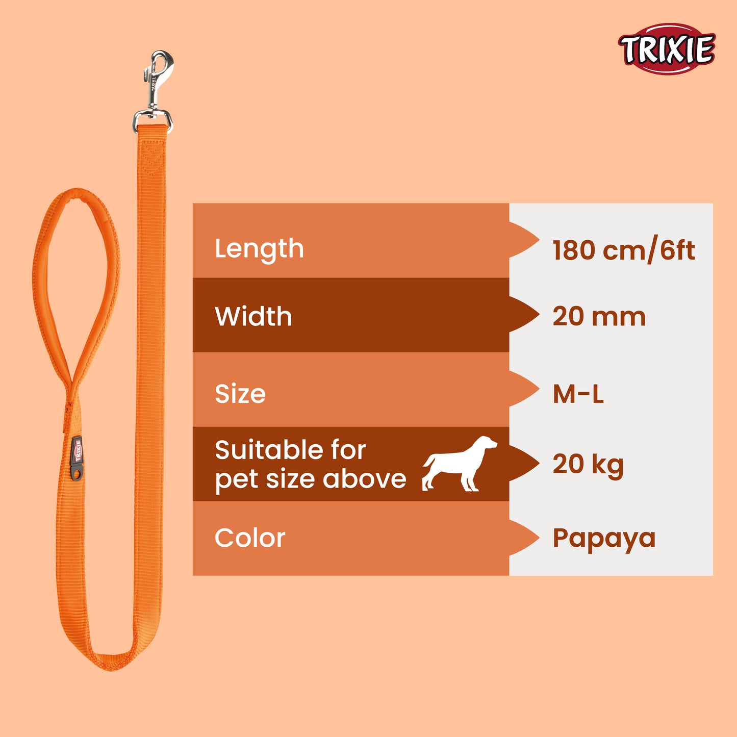 Trixie Premium Leash For Dog Papaya