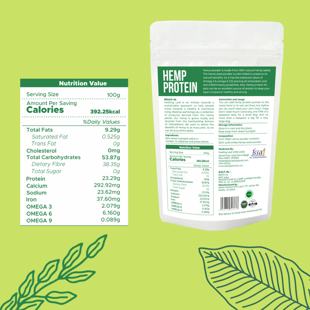Healing Leaf Hemp Protein Powder Supplement Coat For Dogs & Cats 100gm