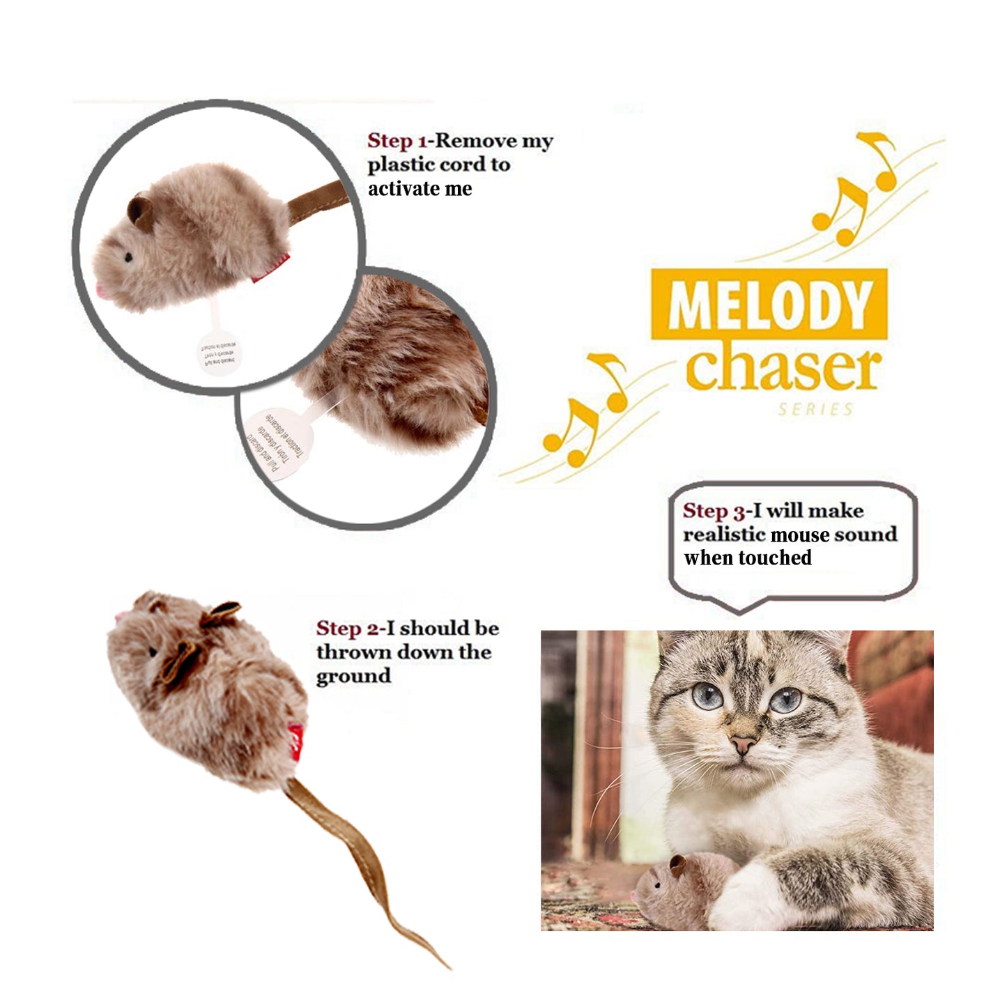 Gigwi Melody Chaser Mouse Toy For Cat 19.50 x 6 x 4cm