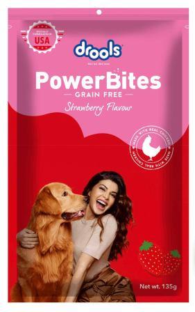 Drools Power Bites Strawberry Flavor With Real Chicken Grain Free Treat For Dogs 135gm