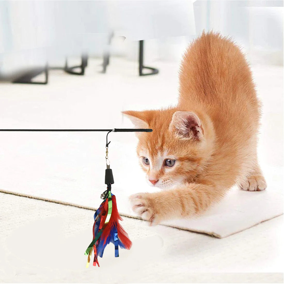 Basil Cat Teaser Stick with Feather and Bell Toy for Cats
