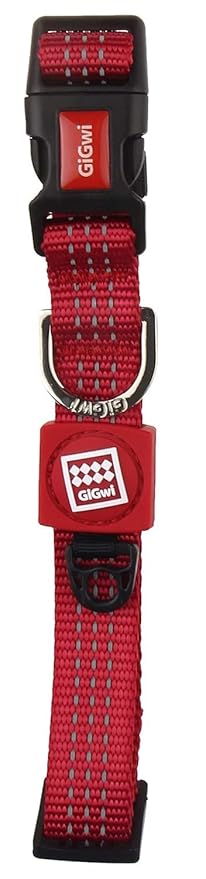 Gigwi Classic Line Collar With Reflective Stitching Sturdy Buckle with Metal D-Ring For Dogs Neck Size 40-55cm Red (Large)