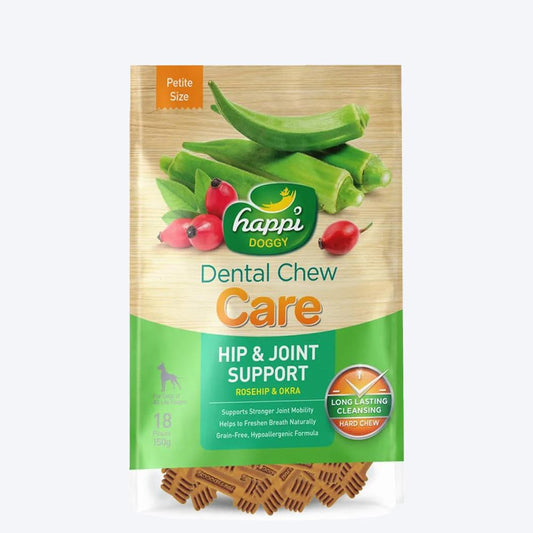 Happi Doggy Dental Chew Care (Hip & Joint Support) Rosehip & Okra Vegetarian & Sustainable Treat For Dogs 150g