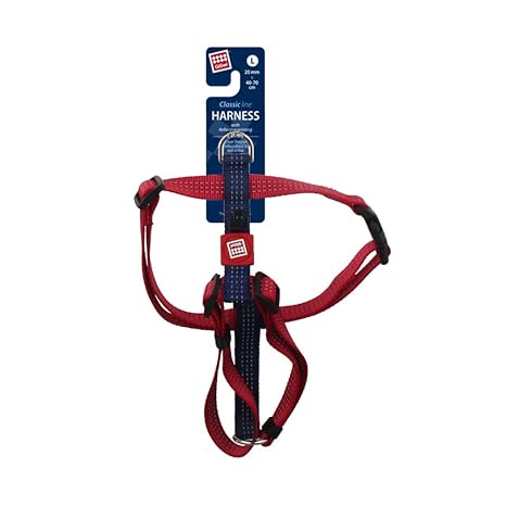 Gigwi Classic Line Secure H-Harness Reflective Material Breathable & Lightweight Harness For Dogs 20mmx40-70cm Red (Large)