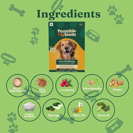 Pawsible Foods Nutritional & Taste Supplement Enhnaced Taste & Aroma Improved Skin & Coat Supports Bone Health & Immunity 100% Vegetarian 30 Sachets Pack of 2