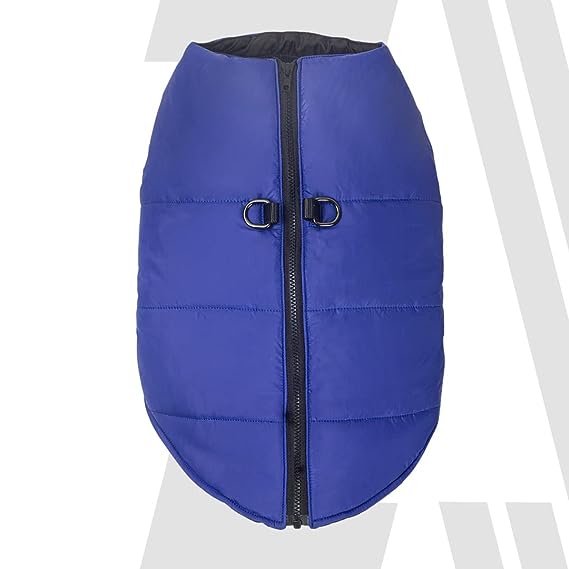 Zoomiez Ultimate Winter Dog Jacket with Built in Harness & Leash Attachment Windproof & Water Resistant - Blue