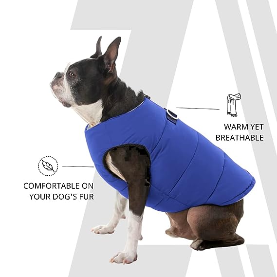 Zoomiez Ultimate Winter Dog Jacket with Built in Harness & Leash Attachment Windproof & Water Resistant - Blue