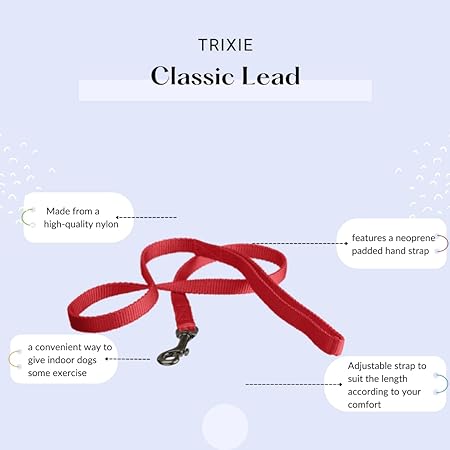 Trixie Classic Lead Fully Adjustable Red L-XL 1.20-1.80m-25mm