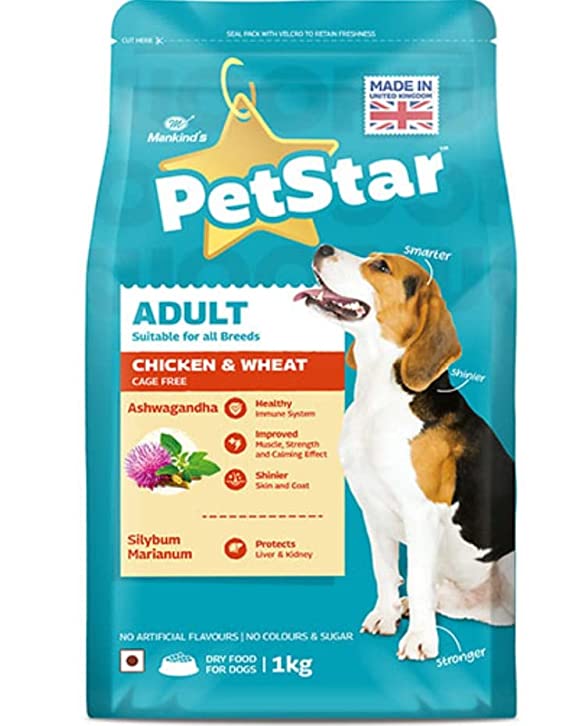Mankind PetStar Adult Chicken & Wheat Suitable For All Breed (Get 10L Container Free with 3kg Food Bag & Shopping Bag with 1kg Food Bag)