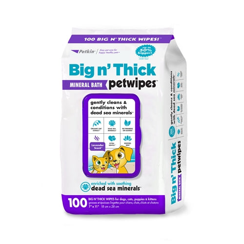 Petkin Big n' Thick Mineral Bath Wipes for Dogs & Cats 100pcs