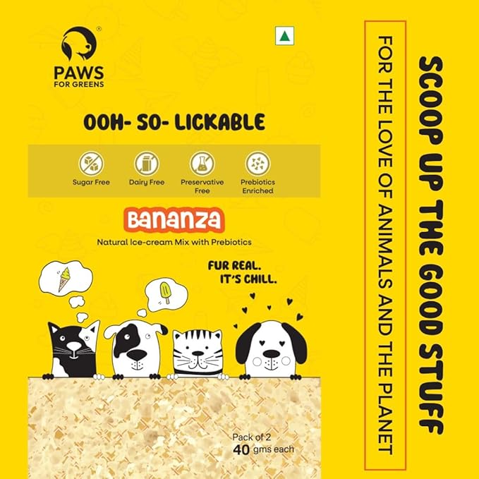 Paws For Greens Dog Ice Cream Premix Vegan & Plant Based Pet Treats Banana Flavor Pack of 2 40gm Each