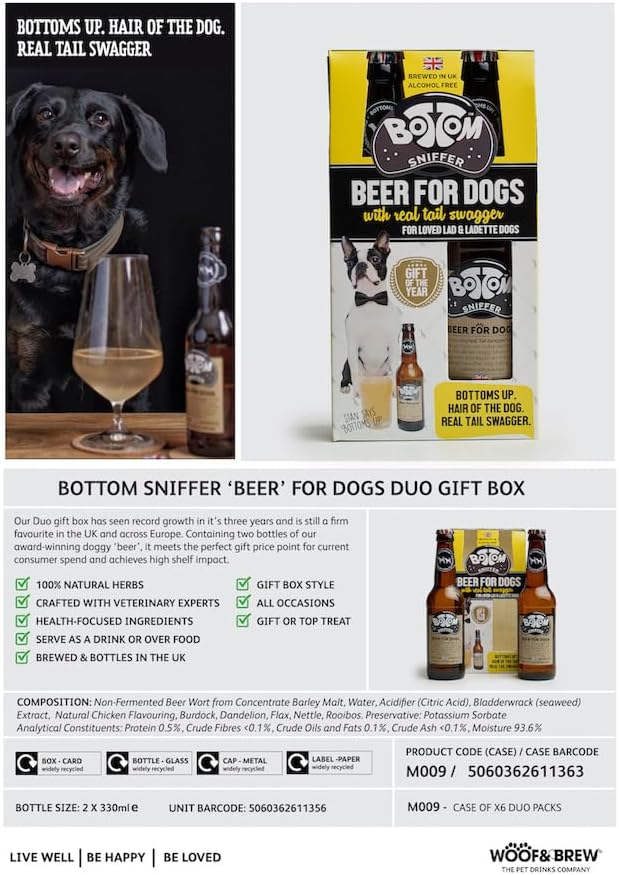 Woof & Brew Vegetarian Bottom Sniffer Non-Alcoholic Beer For Dogs 330ml (Delivery only in Delhi NCR, extra shipping charges may apply)