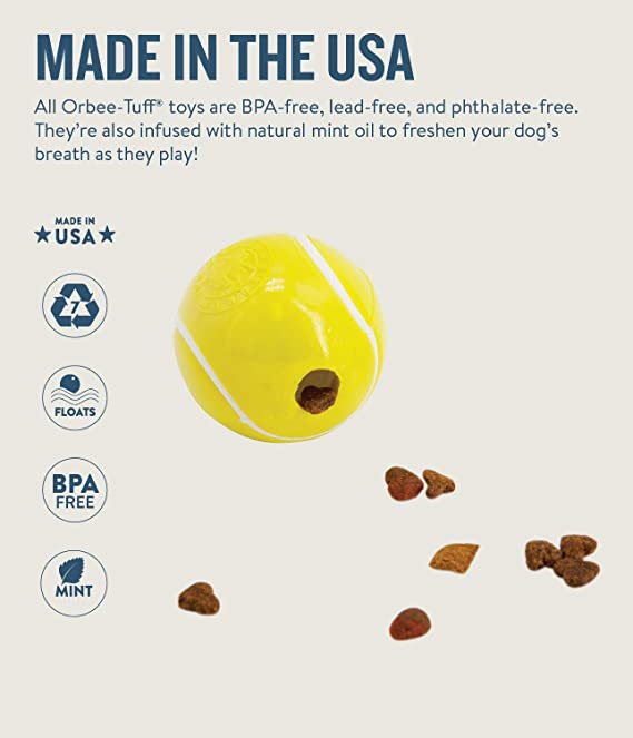 Petstages Orbee Tuff Tennis Treat Dispenser Ball Yellow Dog Toy 2.5inch