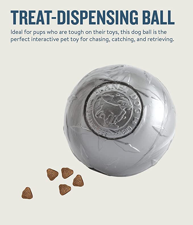 Petstages Orbee Tuff Diamond Plate Treat Dispenser Ball Grey Dog Toy Small