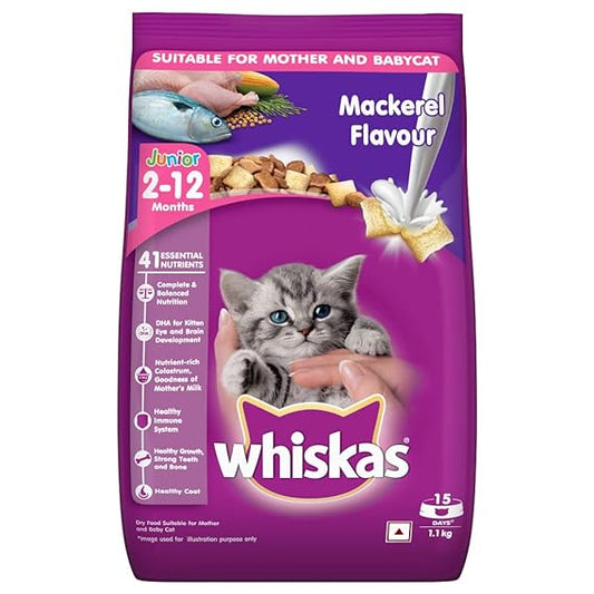 Whiskas Kitten Junior Dry Cat Food (2-12 months) Mackerel Flavor