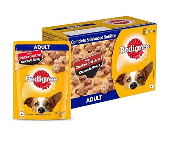 Pedigree Adult Wet Dog Food Chicken & Liver Chunks in Gravy 70g