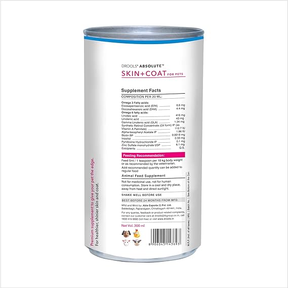 Drools Absolute Skin+Coat Syrup Dog Supplement 300ml