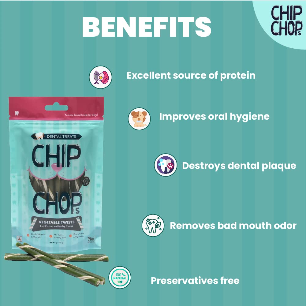 Chip Chops Vegetable Twists Real Chicken and Parsley Flavoured Dog Treats 100g
