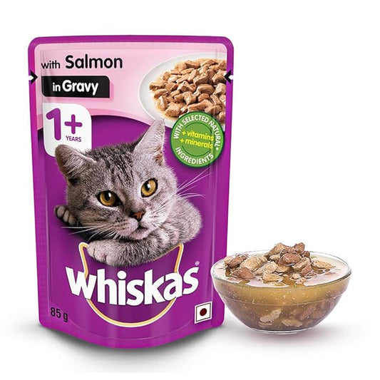 Whiskas Adult Wet Cat Food (1+ Years) Salmon in Gravy Flavor 85g (Pack of 12)