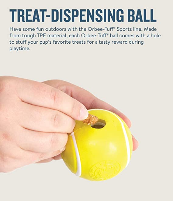 Petstages Orbee Tuff Tennis Treat Dispenser Ball Yellow Dog Toy 2.5inch