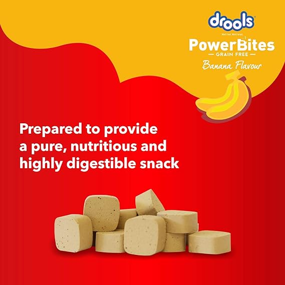 Drools Power Bites Banana Flavour With Real Chicken Grain Free Treat For Dogs 135gm