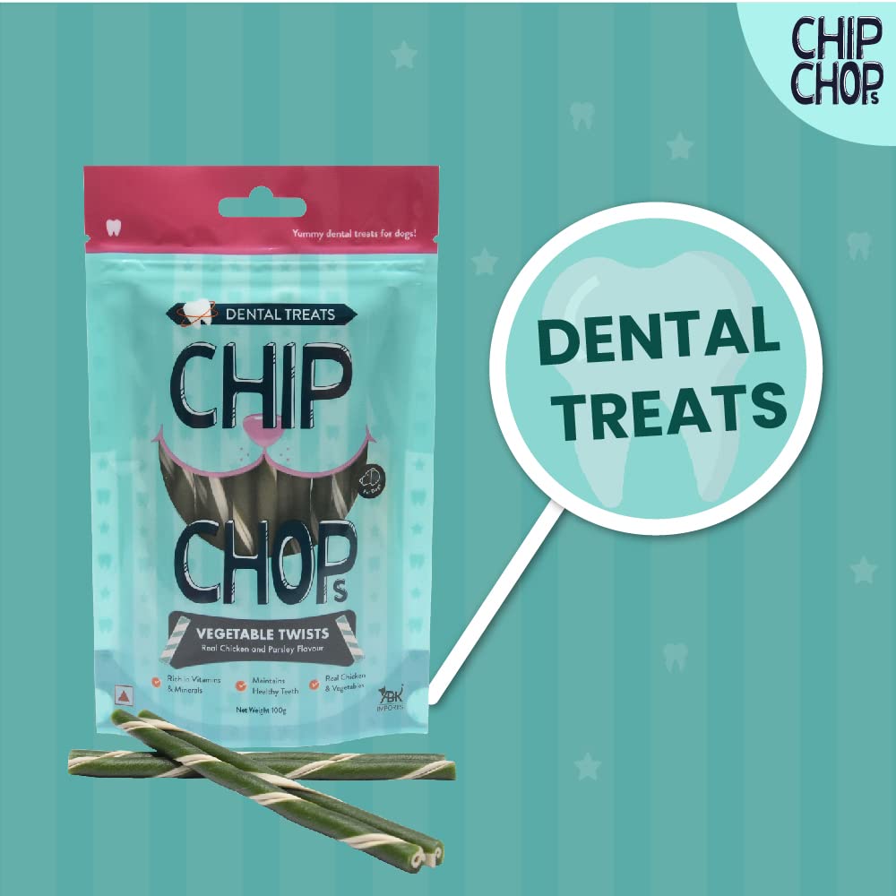 Chip Chops Vegetable Twists Real Chicken and Parsley Flavoured Dog Treats 100g