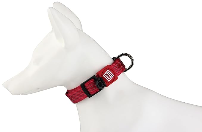 Gigwi Classic Line Collar With Reflective Stitching Sturdy Buckle with Metal D-Ring For Dogs Neck Size 40-55cm Red (Large)