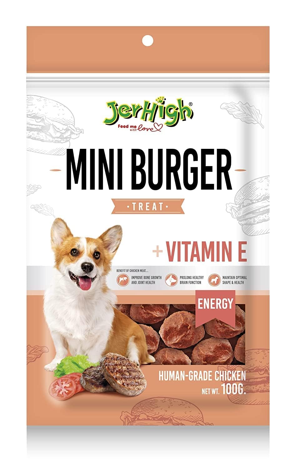 Jer High Mini Burger with Vitamin E Treats For Dog 100gm