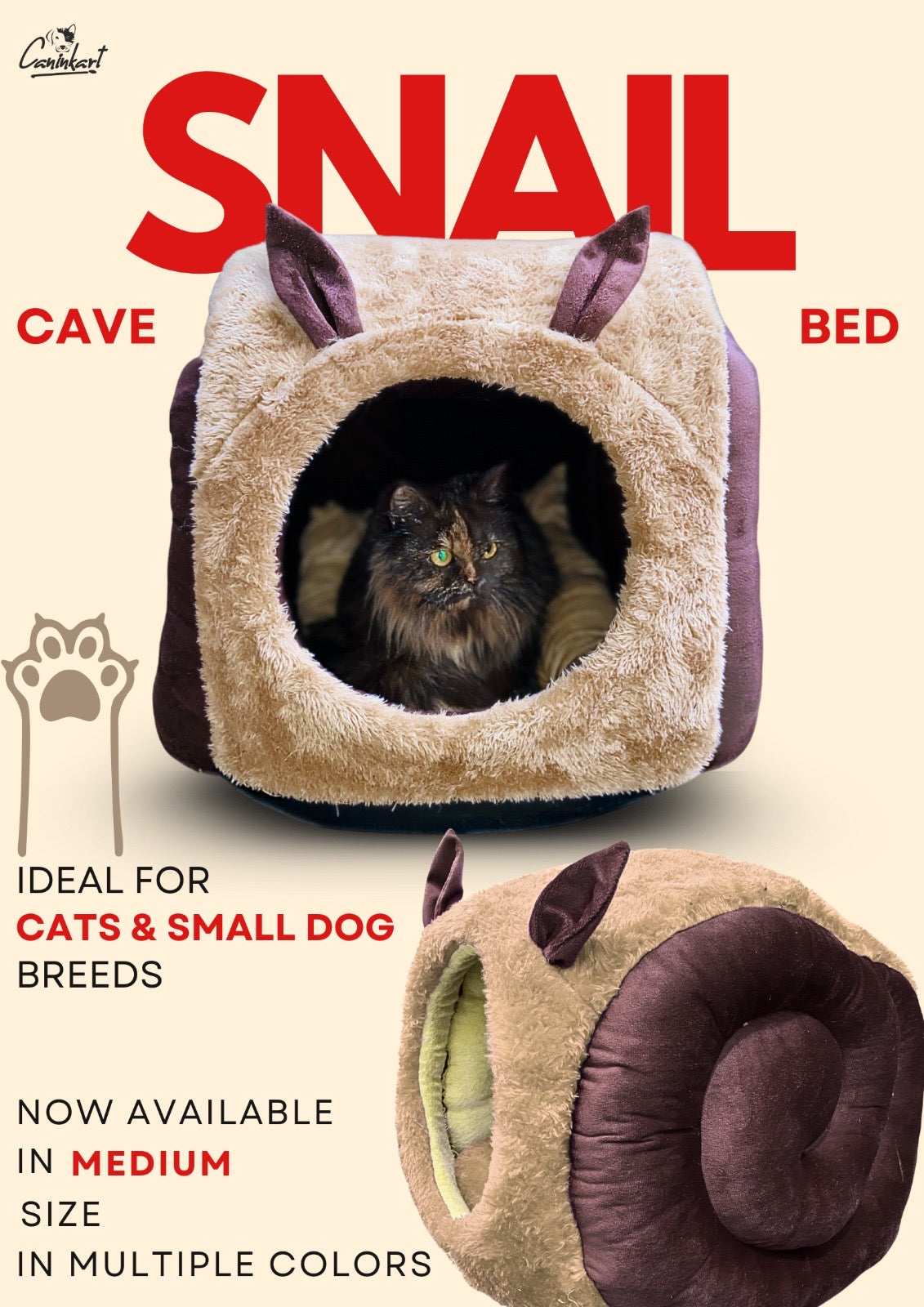 Caninkart Hut-Snail Bed For Cats & Small Breed Dogs 22cm x 17cm x 16cm - Grey