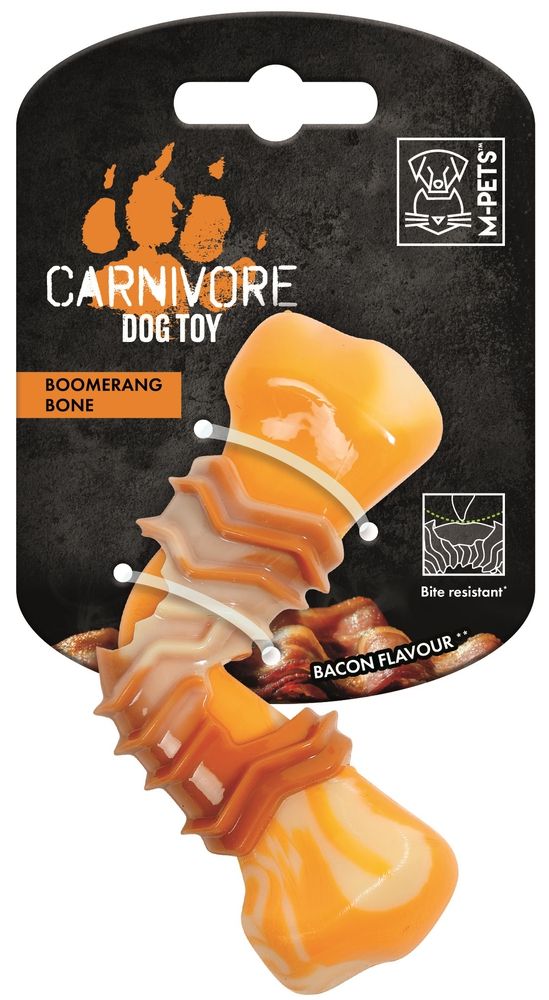 M-PETS Carnivore Boomerang Bone Chew & Fetch Dog Toy Bacon