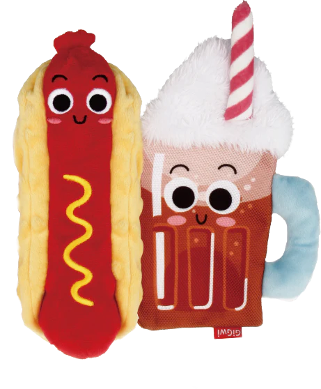 GiGwi Foody Friendz Reversible Hot Dog & Ice Cream Float Coffee Squeak and Crinkle Dog Toy 8 x 8 x 2.50cm