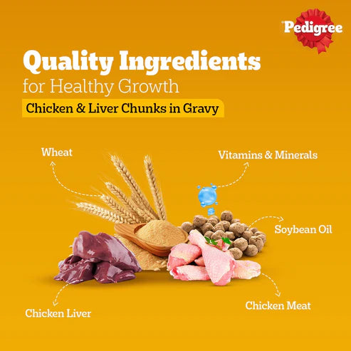 Pedigree Puppy Wet Dog Food Chicken & Liver Chunks in Gravy 70g x 7 490g