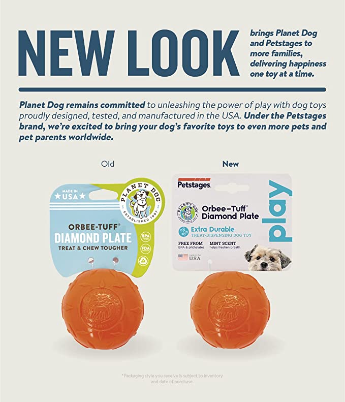 Petstages Orbee Tuff Diamond Plate Treat Dispenser Ball Grey Dog Toy Small