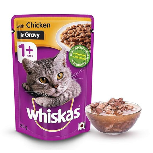 Whiskas Chicken in Gravy +1 year Wet Cat Food 85g (Pack of 12)