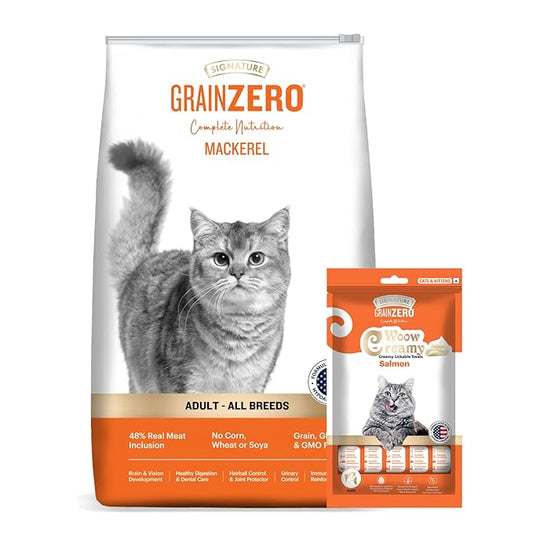 Signature Grain Zero Mackerel Adult All Breed Adult Cat Dry Food 1.2kg + Free Creamy Treat