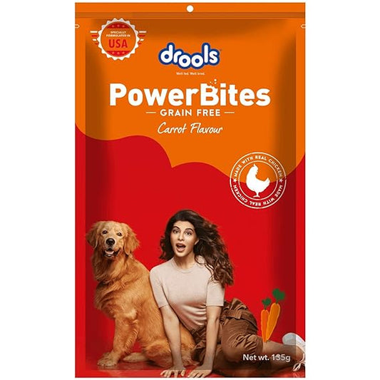 Drools Power Bites Carrot Flavor With Real Chicken Grain Free Treat For Dogs 135gm (Pack of 3)