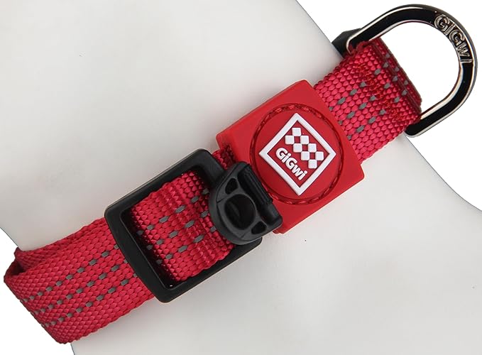 Gigwi Classic Line Collar With Reflective Stitching Sturdy Buckle with Metal D-Ring For Dogs Neck Size 40-55cm Red (Large)