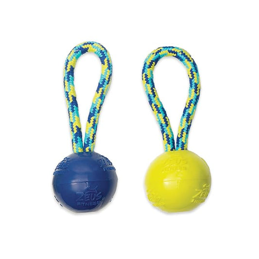 Zeus TPR & Rope Ball Tug Toy 7.7cm x 22cm Assorted