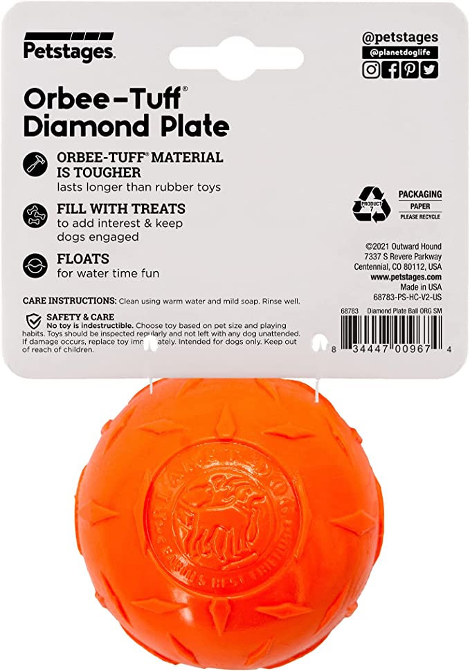 Petstages Orbee Tuff Diamond Plate Treat Dispenser Ball Grey Dog Toy Small
