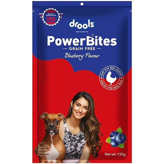 Drools Power Bites Blueberry Flavor With Real Chicken Grain Free Treat For Dogs 135gm (Pack of 3)