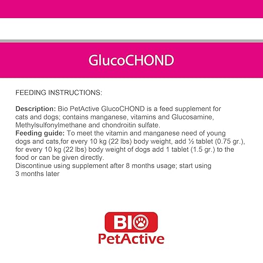 Bio Pet Active GlucoChond Hip & Joint Support Chewable Tablets Suitable for Cats & Dogs 30 Tablets