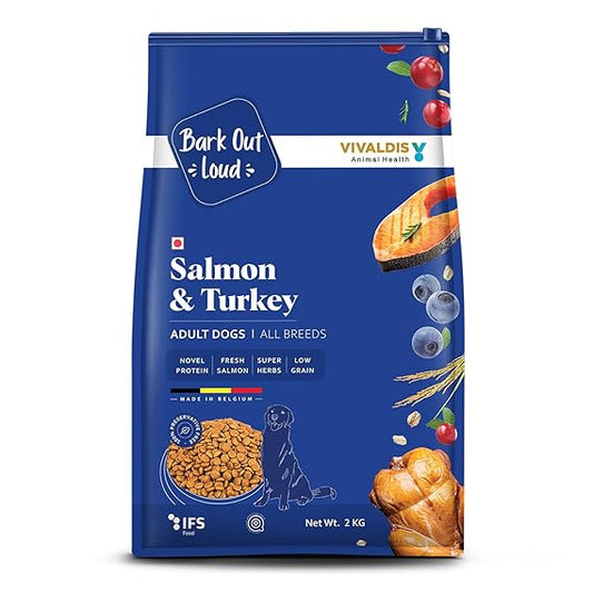 Vivaldis Bark Out Loud Salmon & Turkey Adult Dry Dog Food Low Grain Hypoallergenic Food For Dog 1.8kg