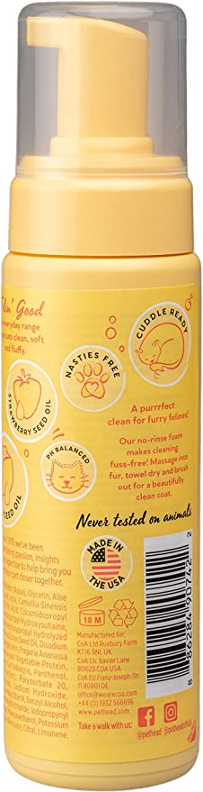 Pet Head No-Rinse Foam Lemon Berry with Lemon Oil For Cats 200ml