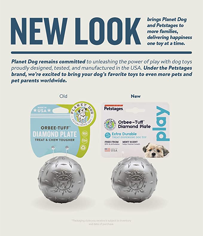 Petstages Orbee Tuff Diamond Plate Treat Dispenser Ball Grey Dog Toy Small