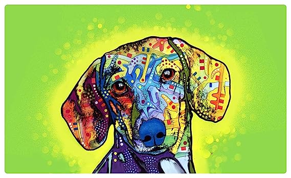 Drymate Pet Bowl Placemat Dog Food Feeding Mat Absorbent Fabric Waterproof Machine Washable - Dachshund 12" x 20"